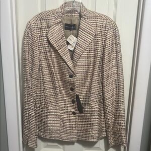 Rena Lange Jacket, size 14, tan/wine/beige